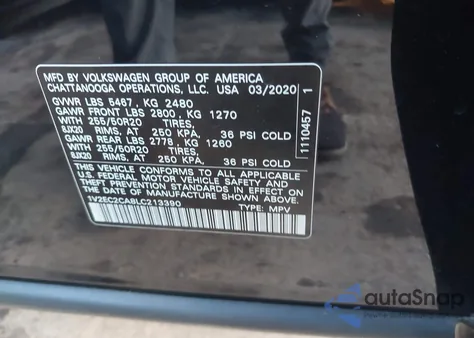 2020 Volkswagen Atlas Cross Sport 2.0T Sel/2.0T Sel R-Line z USA, uszkodzony, nr VIN 1V2EC2CA8LC213390